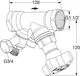 Technisches Schema eines Absperrventils von IMI Hydronic Engineering mit mehreren Anschlüssen, einschließlich G1 1/2 und G3/4, verdeutlicht in einer technischen Zeichnung.